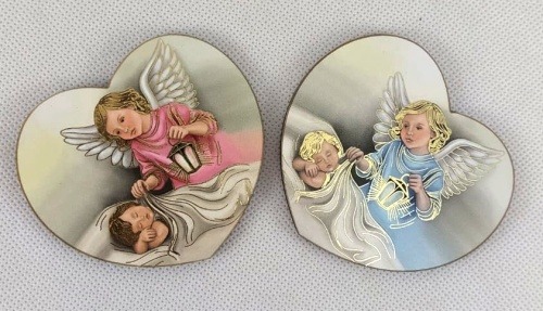 Dětské dřevěné srdce s magnetem "Dobrou noc" - Do modra