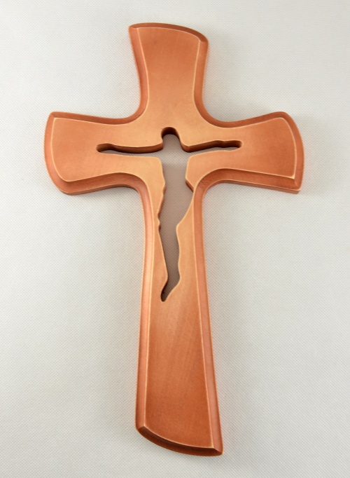 Kříž prořezávaný, s oblými hranami - velký - 42 cm - Mahagonově načervenalý