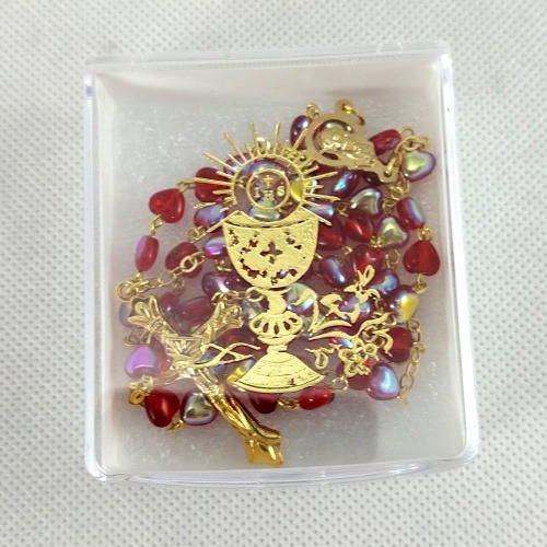 Památka na 1. sv. přijímání - krabička s jabloneckým růžencem (rubínově červeným)