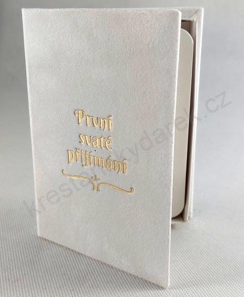 Památka na první přijímání - luxusní "knížka" s věnováním a růžencem - Růženec se stříbrným ketlováním