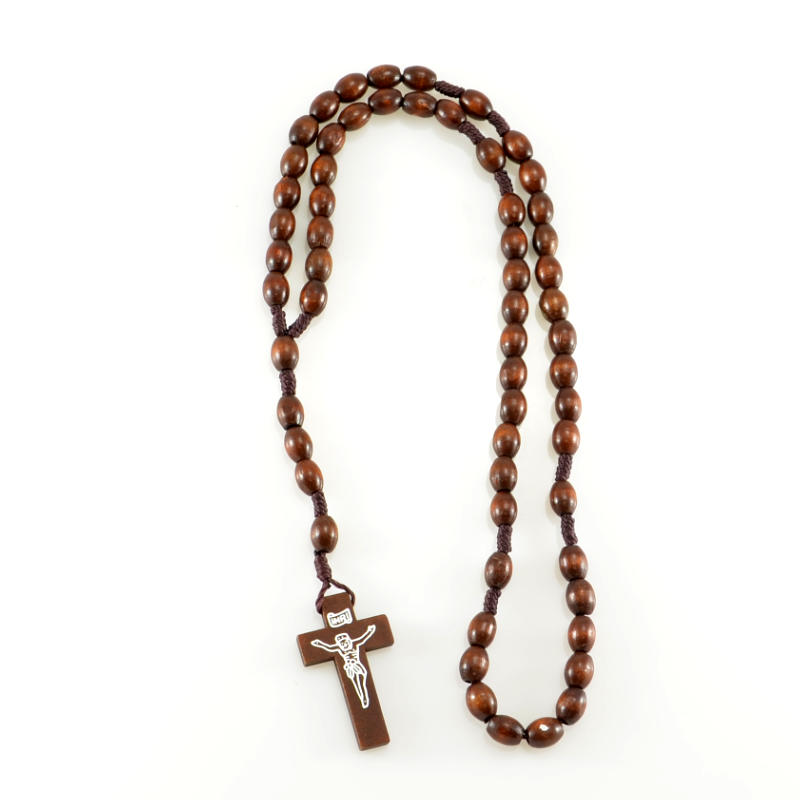 Růženec s dřevěnými perličkami prostý - čokoládově hnědý