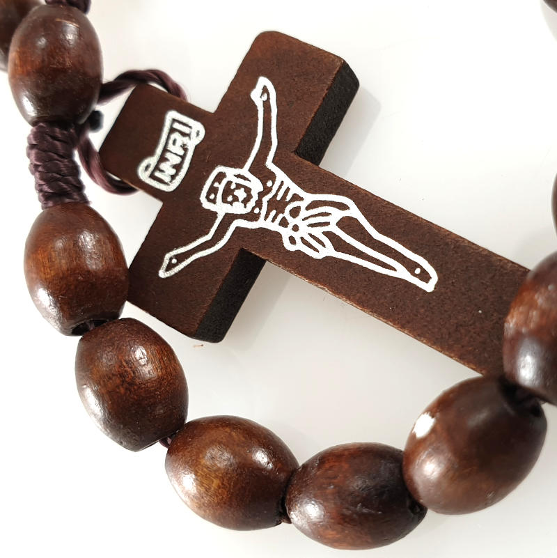 Růženec s dřevěnými perličkami prostý - čokoládově hnědý