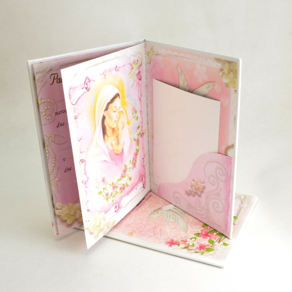 Dětská upomínka na křest - v knižních deskách s kapsou na fotku - Růžová