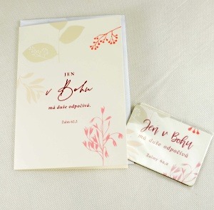 Dárek do obálky - sada přání a magnetu, motiv "Jen v Bohu má duše odpočívá"