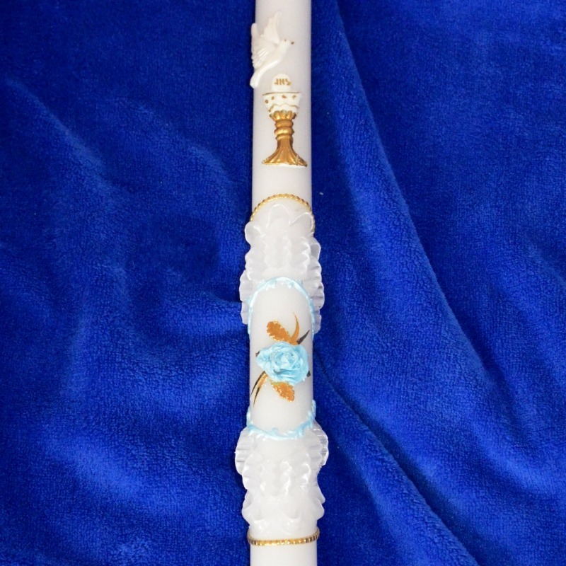 Modrá růže - křestní svíce ručně zdobená