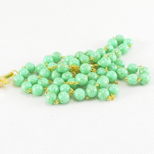 Růženec z Jabloneckého skla - perly mentolové žíhané větší - NOVINKA