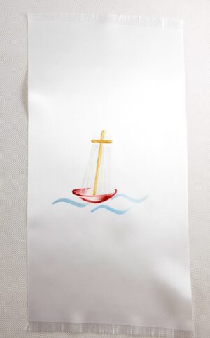 Křestní rouška ručně malovaná s vytřepením vzor: Loďka ve vlnách