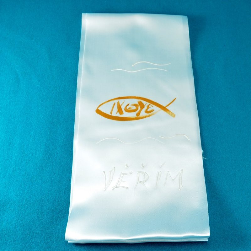 Křestní stuha malovaná s vytřepením vzor: Ryba "Ichthys" - Image 2