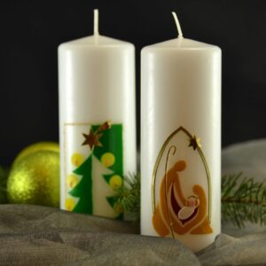 Vánoční svíce na stůl vzor Stromeček – ruční práce sester