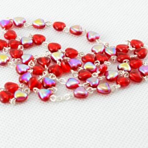 Dívčí růženec z Jabloneckých skleněných perliček: červená srdíčka se stříbrným ketlováním
