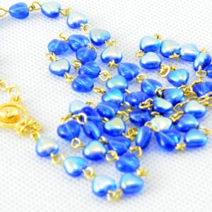 Růženec z Jabloneckých skleněných perliček: inkoustově modrá srdíčka