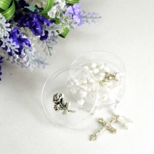 Růženec z Jabloneckých skleněných perliček: bílá srdíčka se stříbřitým ketlováním