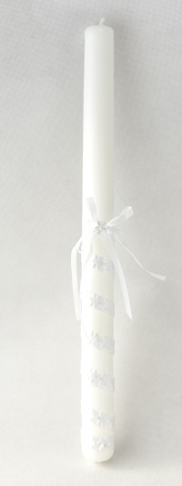 Bílá stužka – křestní svíce zdobená