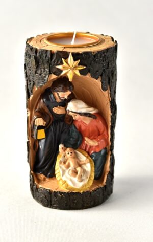 Vánoční “špalek” na čajovou svíčku s mini Betlémem