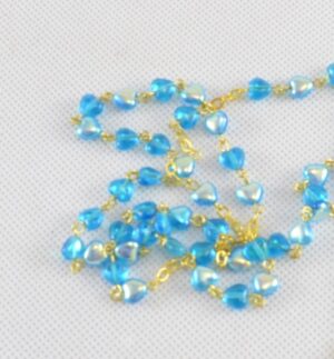 Růženec z Jabloneckých skleněných perliček: tyrkysově modrá srdíčka se zlatým ketlováním