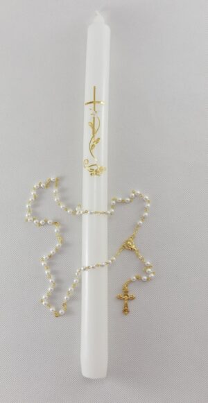 Křestní svíce od sester Dominikánek – Lilie u kříže – zlatá
