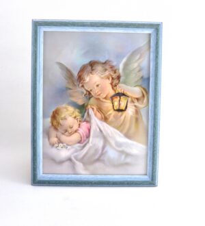 Andělíček nad postýlku “Hezké sny” – zasklený, v rámečku