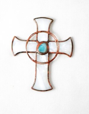 Křížek z opálového skla – 11 cm (s achátem)