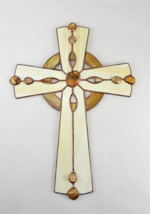 Kříž z opálového skla zdobený kameny – velký, 43 cm