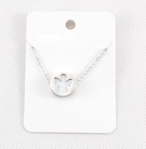 Anděl – náhrdelník v nerezové čočce s perleťovým podkladem