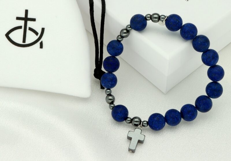 Luxusní dárkový růžencový náramek - modrý jadelit a hematit (pánský) - Image 2